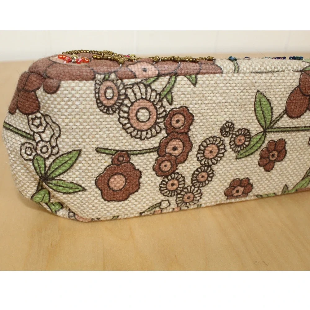 Vintage Tapestry Beaded Handbag Detachable Shoulder Strap Tortoise/Metal Closure